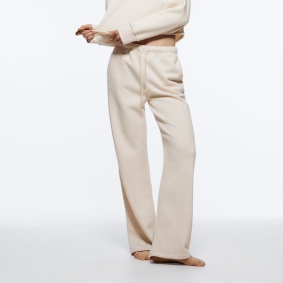 NWT Zara Plush Jogging Pants in Ecru, Small - Picture 1 of 8